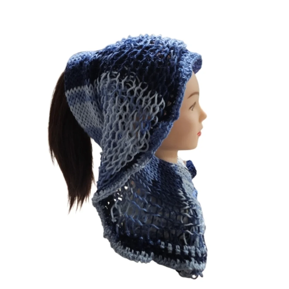 Hand Crafted 12-way scarf Crochet Blue Handmade winter accessory hand knit Ombrè